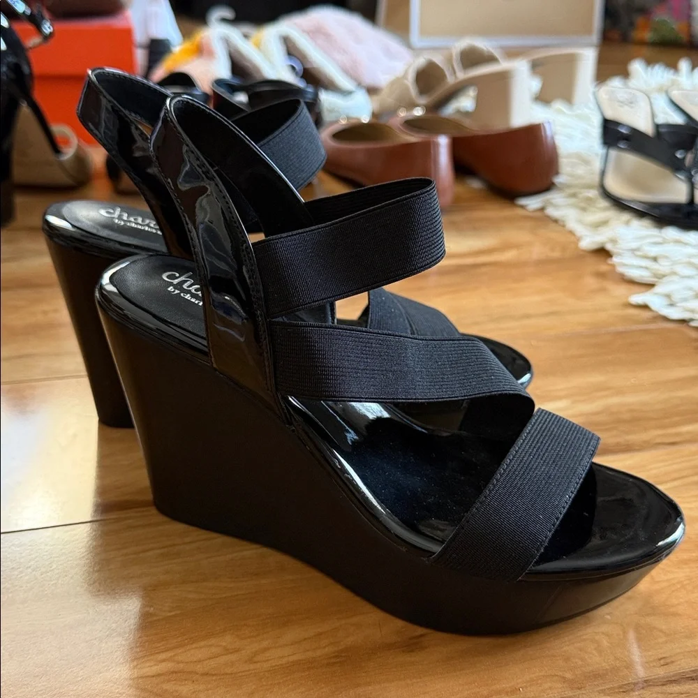Charles by charles david Glossy Black Wedge Sandals - Picture 10 of 10